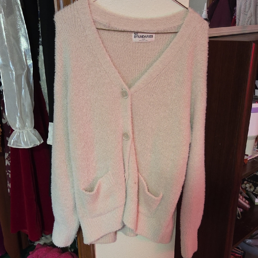 No Boundaries Light Pink Fuzzy Button-Up Cardigan